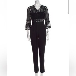 Self-Portrait Black Cropped Jumpsuit with Lace Detail